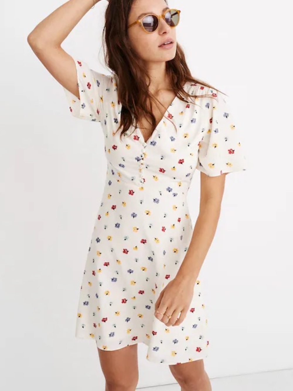 Madewell Orchard Flutter-Sleeve Dress in Confetti Floral
